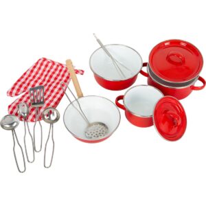 Kookgerei rood smallfoot Small Foot metalen Rode pannen set, kookgerei voor kinderen, rollenspel vanaf 3 jaar