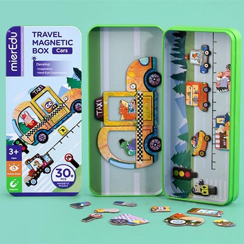 MierEdu Magnetische Puzzeldoos Voertuigen – Creatief Speelgoed voor Onderweg & Thuis