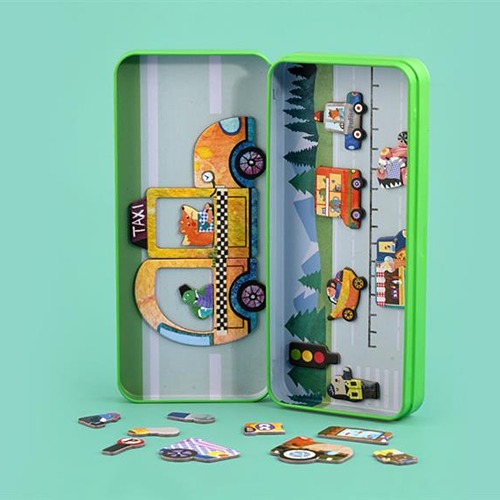 MierEdu Magnetische Puzzeldoos Voertuigen – Creatief Speelgoed voor Onderweg & Thuis