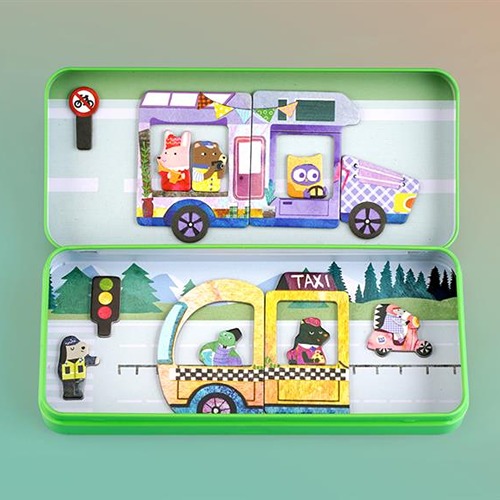 MierEdu Magnetische Puzzeldoos Voertuigen – Creatief Speelgoed voor Onderweg & Thuis