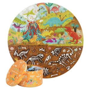 4WRD-boppi-stoere-dinosaurussen-ronde-puzzel-150.jpg 4WRD Dinopuzzel rond formaat 150 stukjes in opbergdoos