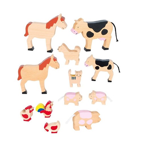 Complete houten boerderijdieren set verkrijgbaar bij Het Speellab
