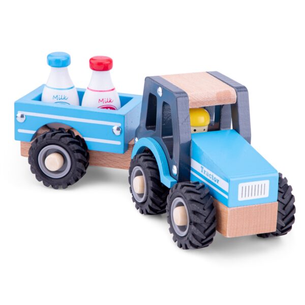 het-speellab-houtenspeelgoed-tractor-new-classic-toys-boerderijset Duurzame houten tractor met melkflessen – speelset voor jonge kinderen