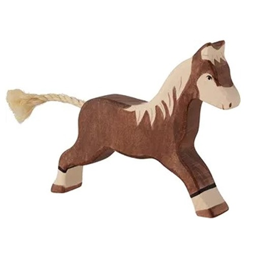 Van duurzaam hout handgemaakte paard rennend waldorf geinspiteerd van Holztiger bij Het Speellab