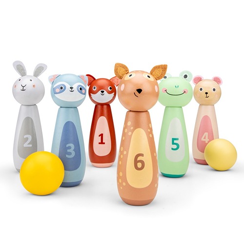 new-classic-toyswoet-dieren-bowlingset-houten-kegels Kegelspel voor kinderen met vrolijke dieren – houten bowling set bij het Speellab