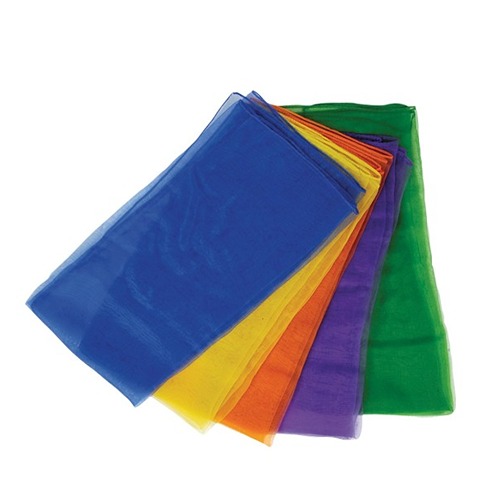 Goki jongleersjaal set opgevouwen met zes kleurrijke sjaals voor jongleren en bewegen bij het Speellab