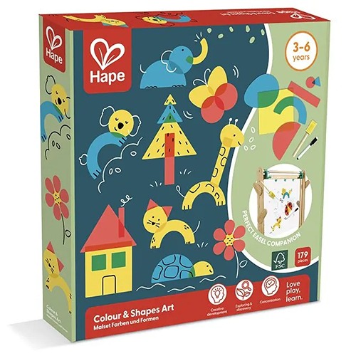 Hape Colour and Shapes Art Set kleurrijke knutselset met vormen en kleuren.