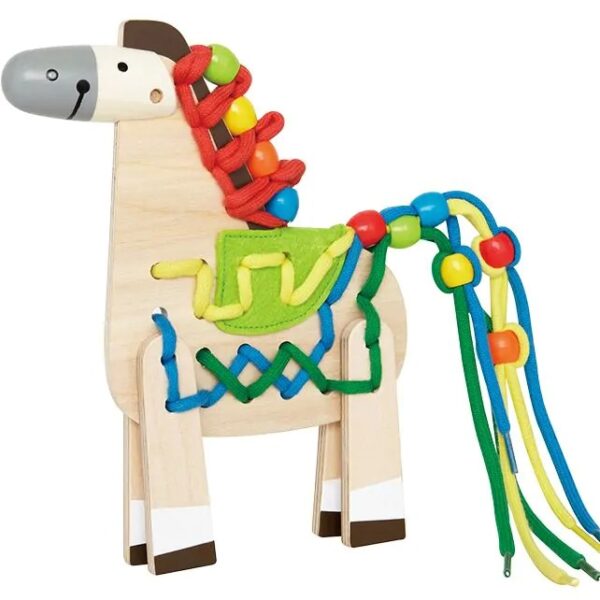 Hape Houten Rijgpaard motorisch speelgoed voor fijne motoriek – educatief rijgspeelgoed