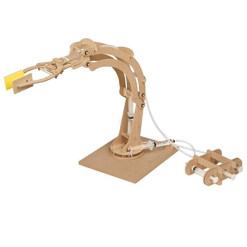Werkende houten robotarm voor STEM onderwijs