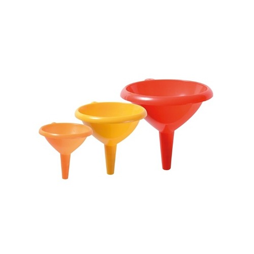 Eduplay-trechters-set-zand-water-zintuigelijk-ontdekken 3trechters van Eduplay in 3 formaten en kleuren, voor spelen met water en andere vloeistoffen