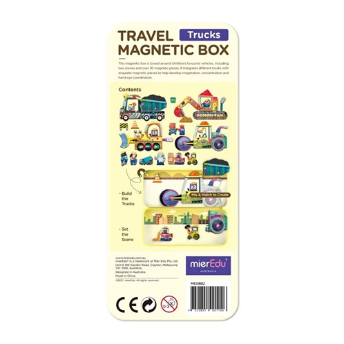 Inhoud MierEdu magneetpuzzel trucks met magnetische stukjes