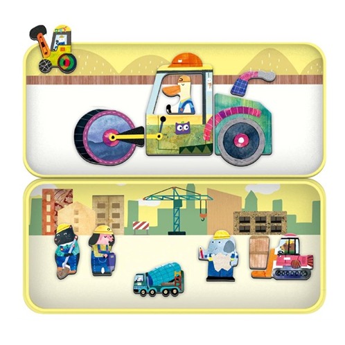 Magnetisch speelbord MierEdu trucks puzzel compact en handig