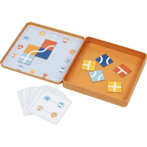 goki-vind-de-weg-magnetisch-puzzelspel Goki magneet- en denkspel, vindt de weg. Open met zicht op magneten met wegen en bijhorende opdrachtkaarten